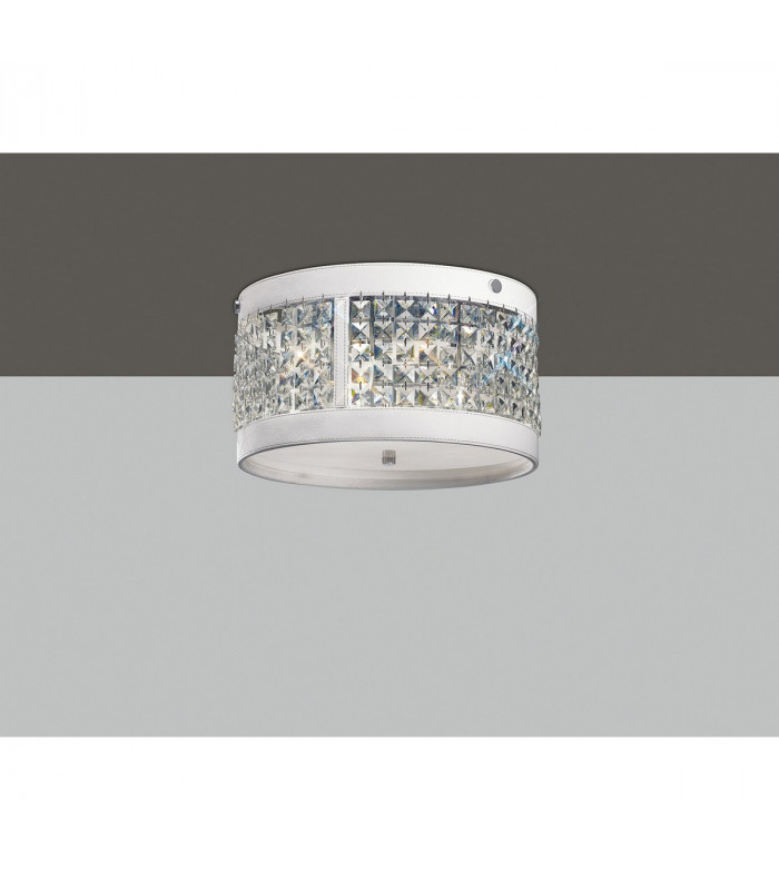 Clearance - Celsa Flush Ceiling 3 Light E14 Polished Chrome/White Faux Leather/Crystal-2