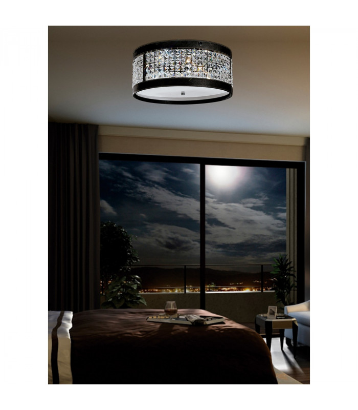 Clearance - Celsa Flush Ceiling 3 Light E14 Polished Chrome/White Faux Leather/Crystal-3