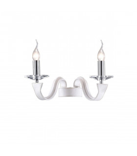 Clearance - Nardini Wall Lamp 2 Light E14 Polished Chrome/White Faux Leather/Crystal-1