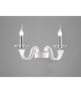 Clearance - Nardini Wall Lamp 2 Light E14 Polished Chrome/White Faux Leather/Crystal-2