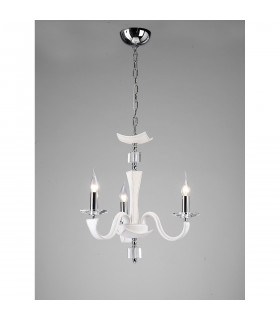 Clearance - Nardini Pendant 3 Light E14 Polished Chrome/White Faux Leather/Crystal-2
