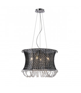 Clearance - Lanzo Pendant Round 4 Light E14 Black Chrome/Crystal-1