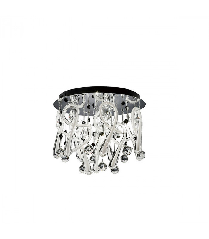 Clearance - Class Flush Ceiling Round 10 Light G4 Polished Chrome/White Glass/Crystal NOT LED/CFL Compatible-1