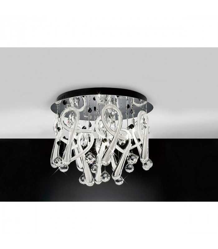 Clearance - Class Flush Ceiling Round 10 Light G4 Polished Chrome/White Glass/Crystal NOT LED/CFL Compatible-2