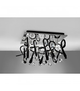 Clearance - Class Flush Ceiling Square 10 Light G4 Polished Chrome/Black Glass/Crystal-2