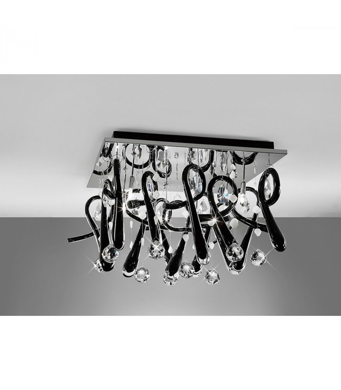 Clearance - Class Flush Ceiling Square 10 Light G4 Polished Chrome/Black Glass/Crystal-2
