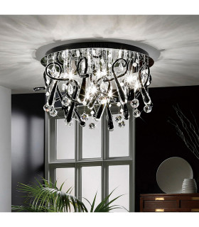Clearance - Class Flush Ceiling Round 20 Light G4 Polished Chrome/Black Glass/Crystal-2