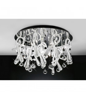 Clearance - Class Flush Ceiling Round 20 Light G4 Polished Chrome/White Glass/Crystal NOT LED/CFL Compatible-2