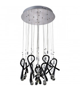 Clearance - Class Pendant Round 10 Light G4 Polished Chrome/Black Glass/Crystal NOT LED/CFL Compatible-1