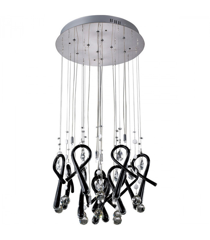 Clearance - Class Pendant Round 10 Light G4 Polished Chrome/Black Glass/Crystal NOT LED/CFL Compatible-1
