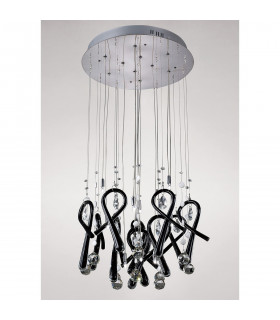 Clearance - Class Pendant Round 10 Light G4 Polished Chrome/Black Glass/Crystal NOT LED/CFL Compatible-2