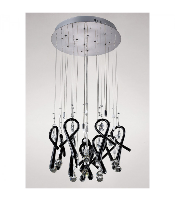 Clearance - Class Pendant Round 10 Light G4 Polished Chrome/Black Glass/Crystal NOT LED/CFL Compatible-2