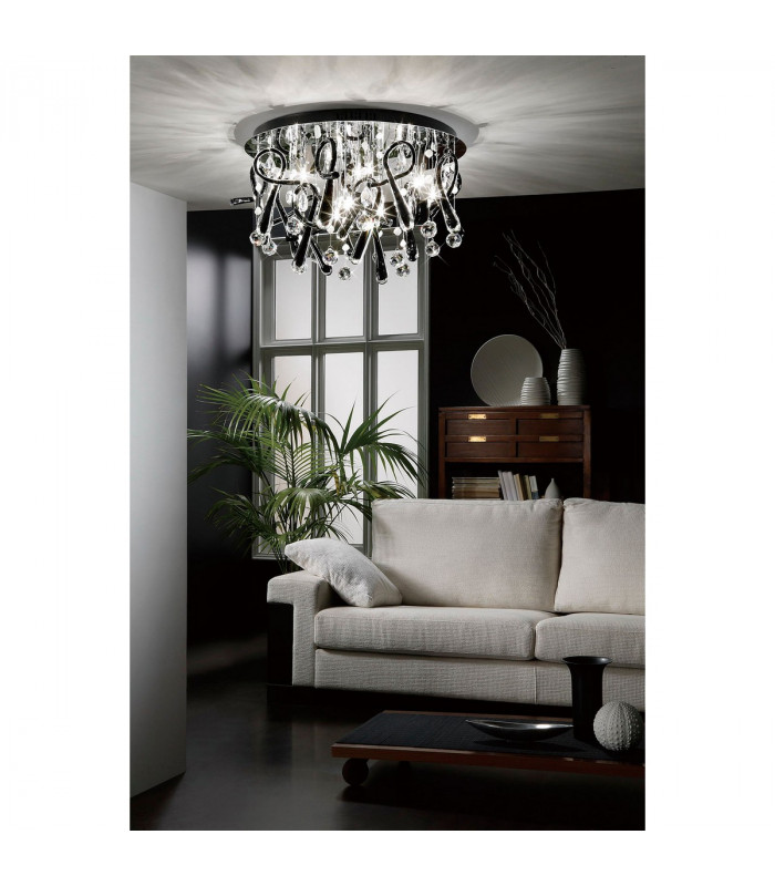 Clearance - Class Pendant Round 10 Light G4 Polished Chrome/Black Glass/Crystal NOT LED/CFL Compatible-3