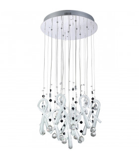 Clearance - Class Pendant Round 10 Light G4 Polished Chrome/White Glass/Crystal NOT LED/CFL Compatible-1