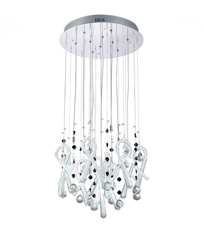 Clearance - Class Pendant Round 10 Light G4 Polished Chrome/White Glass/Crystal NOT LED/CFL Compatible-1