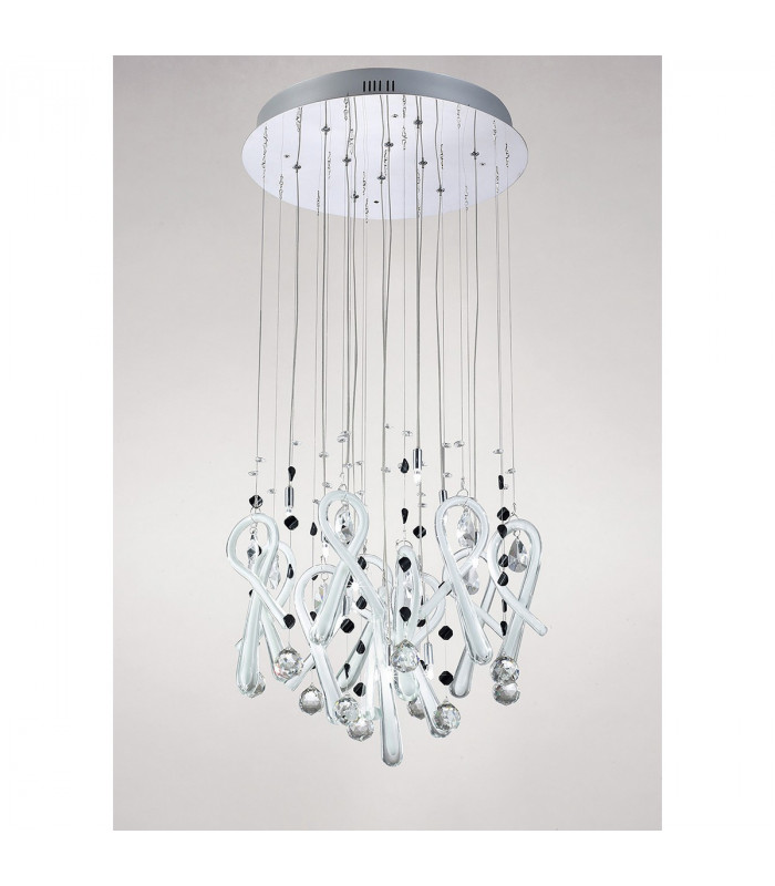 Clearance - Class Pendant Round 10 Light G4 Polished Chrome/White Glass/Crystal NOT LED/CFL Compatible-2