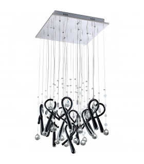 Clearance - Class Pendant Square 10 Light G4 Polished Chrome/Black Glass/Crystal NOT LED/CFL Compatible-1