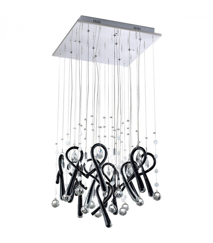 Clearance - Class Pendant Square 10 Light G4 Polished Chrome/Black Glass/Crystal NOT LED/CFL Compatible-1