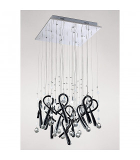 Clearance - Class Pendant Square 10 Light G4 Polished Chrome/Black Glass/Crystal NOT LED/CFL Compatible-2