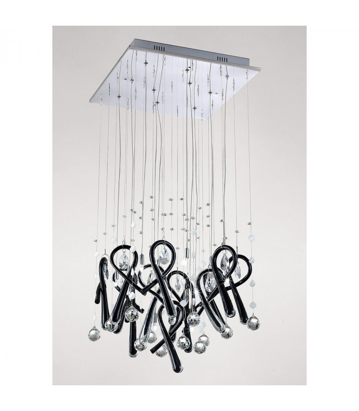 Clearance - Class Pendant Square 10 Light G4 Polished Chrome/Black Glass/Crystal NOT LED/CFL Compatible-2