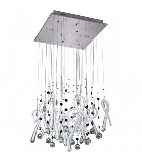 Clearance - Class Pendant Square 10 Light G4 Polished Chrome/White Glass/Crystal NOT LED/CFL Compatible-1