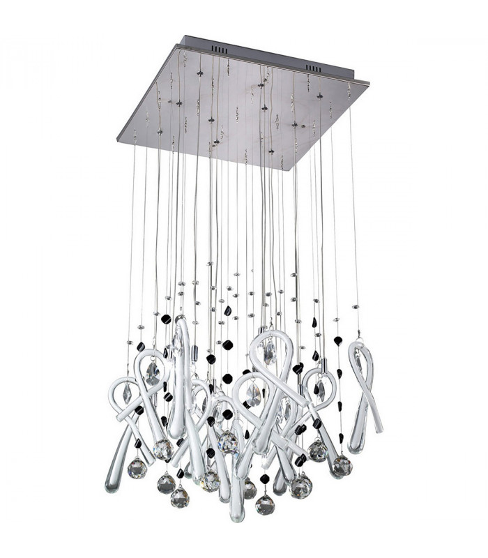 Clearance - Class Pendant Square 10 Light G4 Polished Chrome/White Glass/Crystal NOT LED/CFL Compatible-1