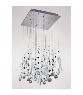 Clearance - Class Pendant Square 10 Light G4 Polished Chrome/White Glass/Crystal NOT LED/CFL Compatible-2