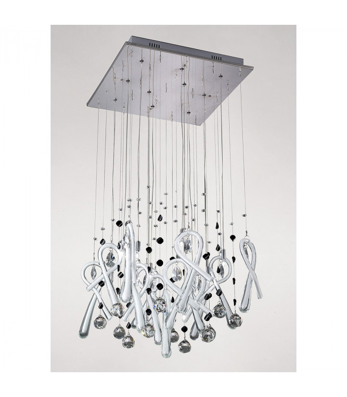 Clearance - Class Pendant Square 10 Light G4 Polished Chrome/White Glass/Crystal NOT LED/CFL Compatible-2