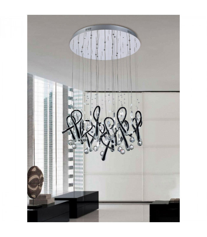 Clearance - Class Pendant Square 10 Light G4 Polished Chrome/White Glass/Crystal NOT LED/CFL Compatible-4