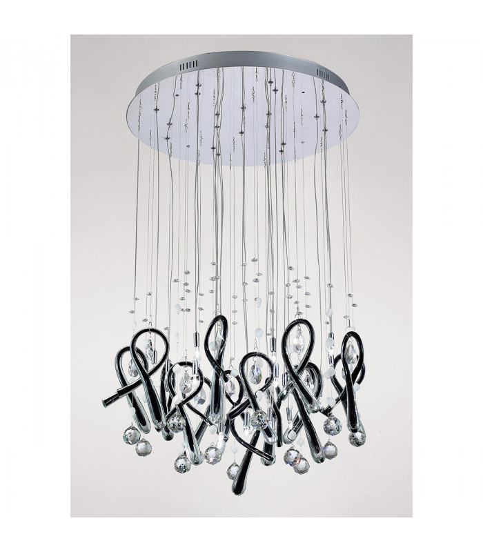 Clearance - Class Pendant Round 20 Light G4 Polished Chrome/Black Glass/Crystal NOT LED/CFL Compatible-2
