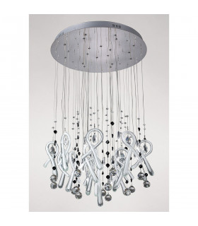 Clearance - Class Pendant Round 20 Light G4 Polished Chrome/White Glass/Crystal NOT LED/CFL Compatible-2