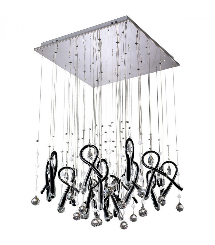 Clearance - Class Pendant Square 20 Light G4 Polished Chrome/Black Glass/Crystal NOT LED/CFL Compatible-1