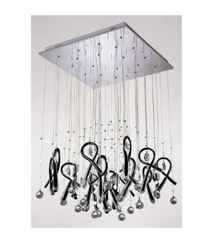 Clearance - Class Pendant Square 20 Light G4 Polished Chrome/Black Glass/Crystal NOT LED/CFL Compatible-2