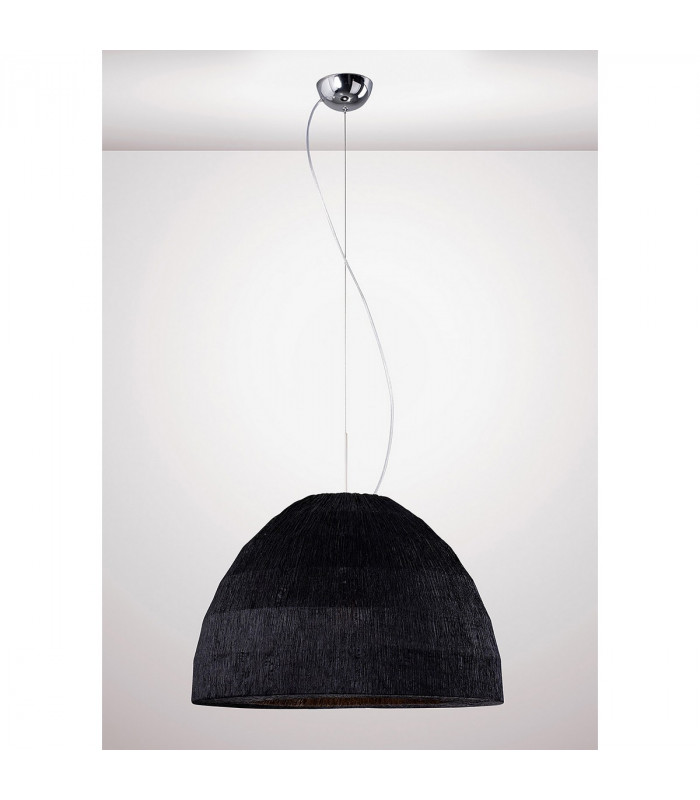 Clearance - Domo Pendant 3 Light E27 Polished Chrome/Black Fabric Shade-2