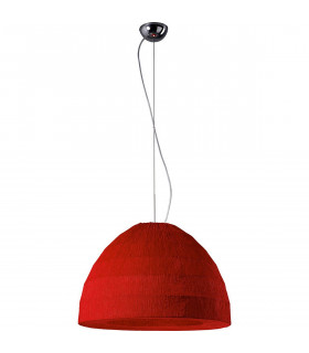 Clearance - Domo Pendant 3 Light E27 Polished Chrome/Red Fabric Shade-1