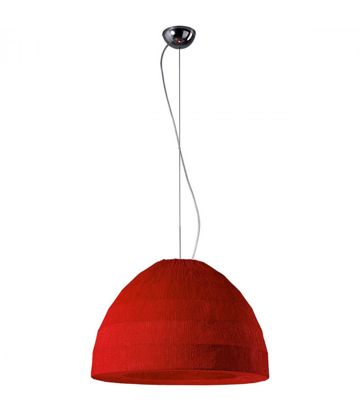 Clearance - Domo Pendant 3 Light E27 Polished Chrome/Red Fabric Shade-1