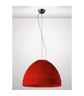 Clearance - Domo Pendant 3 Light E27 Polished Chrome/Red Fabric Shade-2
