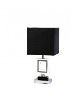 Clearance - (DH) Linea Table Lamp Square E27 Black Shade Polished Chrome/ Black/Crystal-1