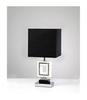 Clearance - (DH) Linea Table Lamp Square E27 Black Shade Polished Chrome/ Black/Crystal-2