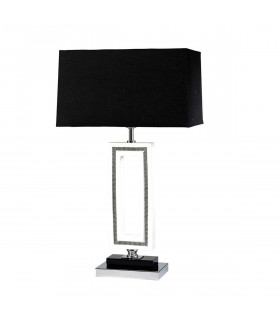 Clearance - (DH) Linea Table Lamp Rectangle E27 Black Shade Polished Chrome/ Black/Crystal-1