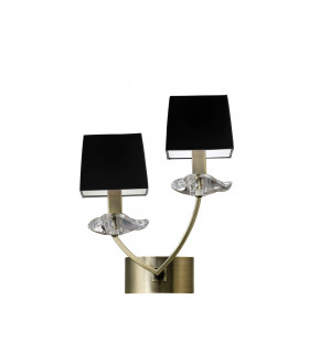 Clearance - Akira Wall Lamp Switched 2 Light E14 Antique Brass Black Shades-1