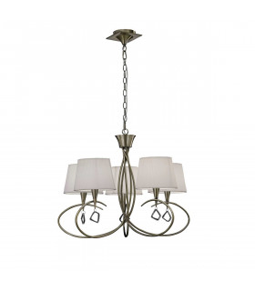Clearance - Mara Pendant 5 Light E14 Antique Brass Ivory White Shades-1