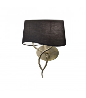 Clearance - Ninette Wall Lamp Switched 2 Light E14 Antique Brass Black Shade-1