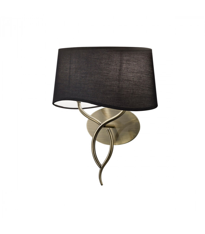 Clearance - Ninette Wall Lamp Switched 2 Light E14 Antique Brass Black Shade-1