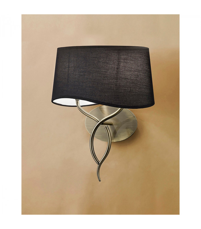 Clearance - Ninette Wall Lamp Switched 2 Light E14 Antique Brass Black Shade-2