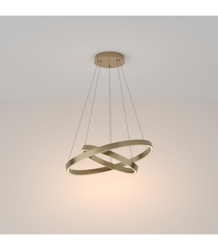 Maytoni Rim Twin Ring Modern 2 Light Integrated LED Pendant Ceiling Light Brass