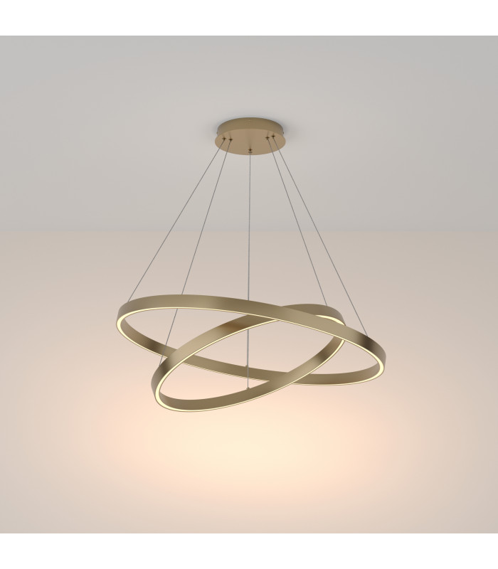 Maytoni Rim Twin Ring Modern 2 Light Integrated LED Pendant Ceiling Light Brass
