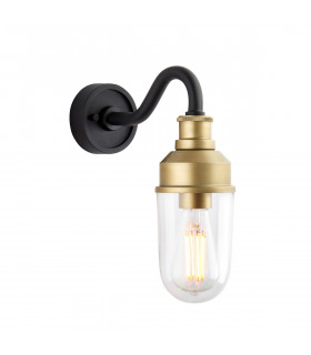 Monza Outdoor Wall Lantern Matt Black Brushed Gold Clear Glass-1