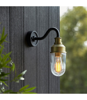 Monza Outdoor Wall Lantern Matt Black Brushed Gold Clear Glass-2