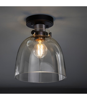 Alessandria Bowl Semi Flush Ceiling Light Smokey Grey Tinted Glass Black Chrome Plate-2